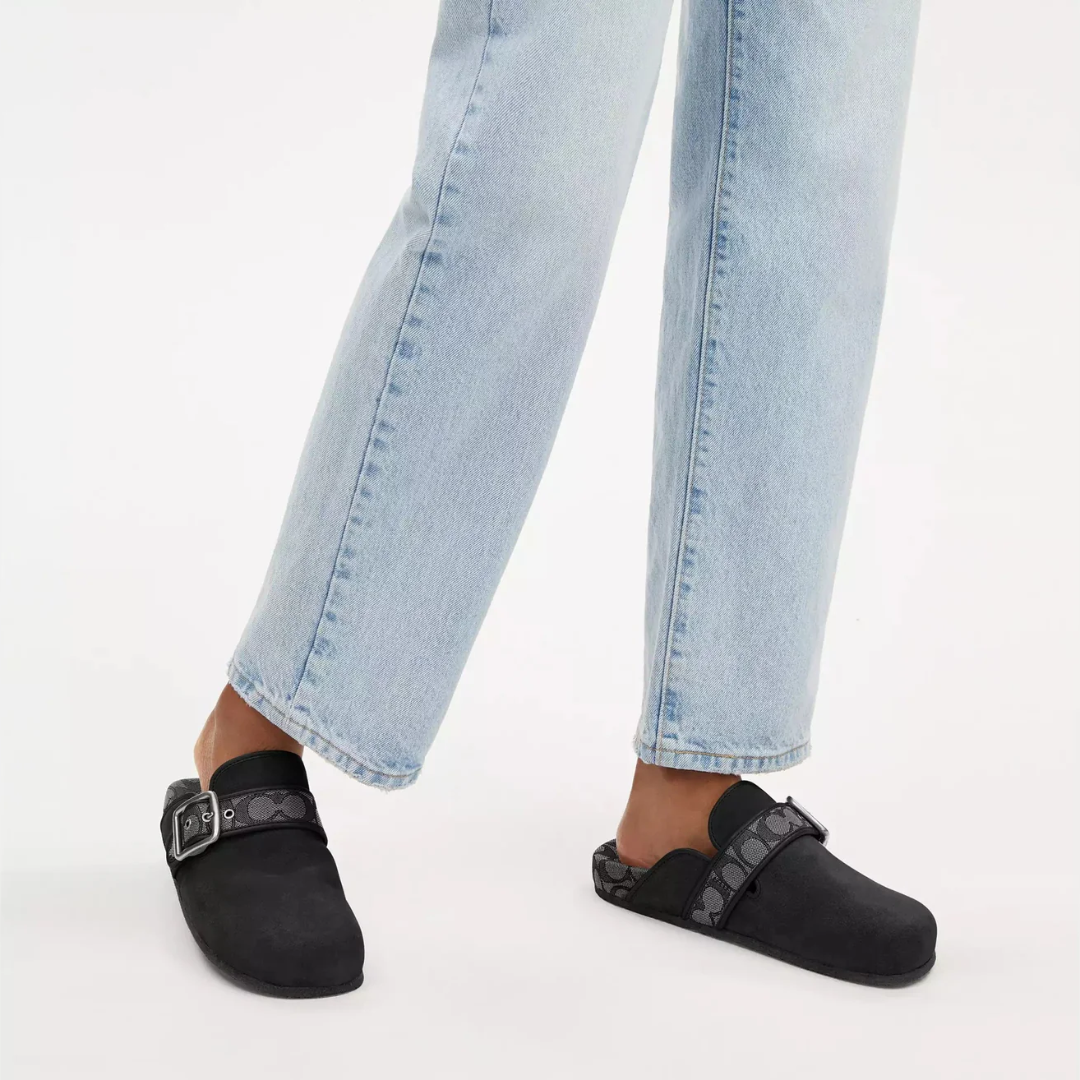 Ashton clog in black, on-foot lifestyle view
