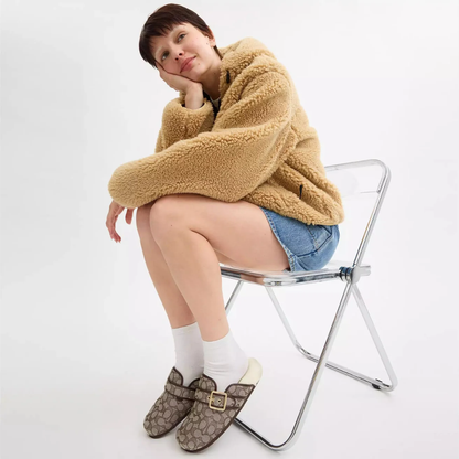Ashton clog in light khaki ivory, on-foot lifestyle view
