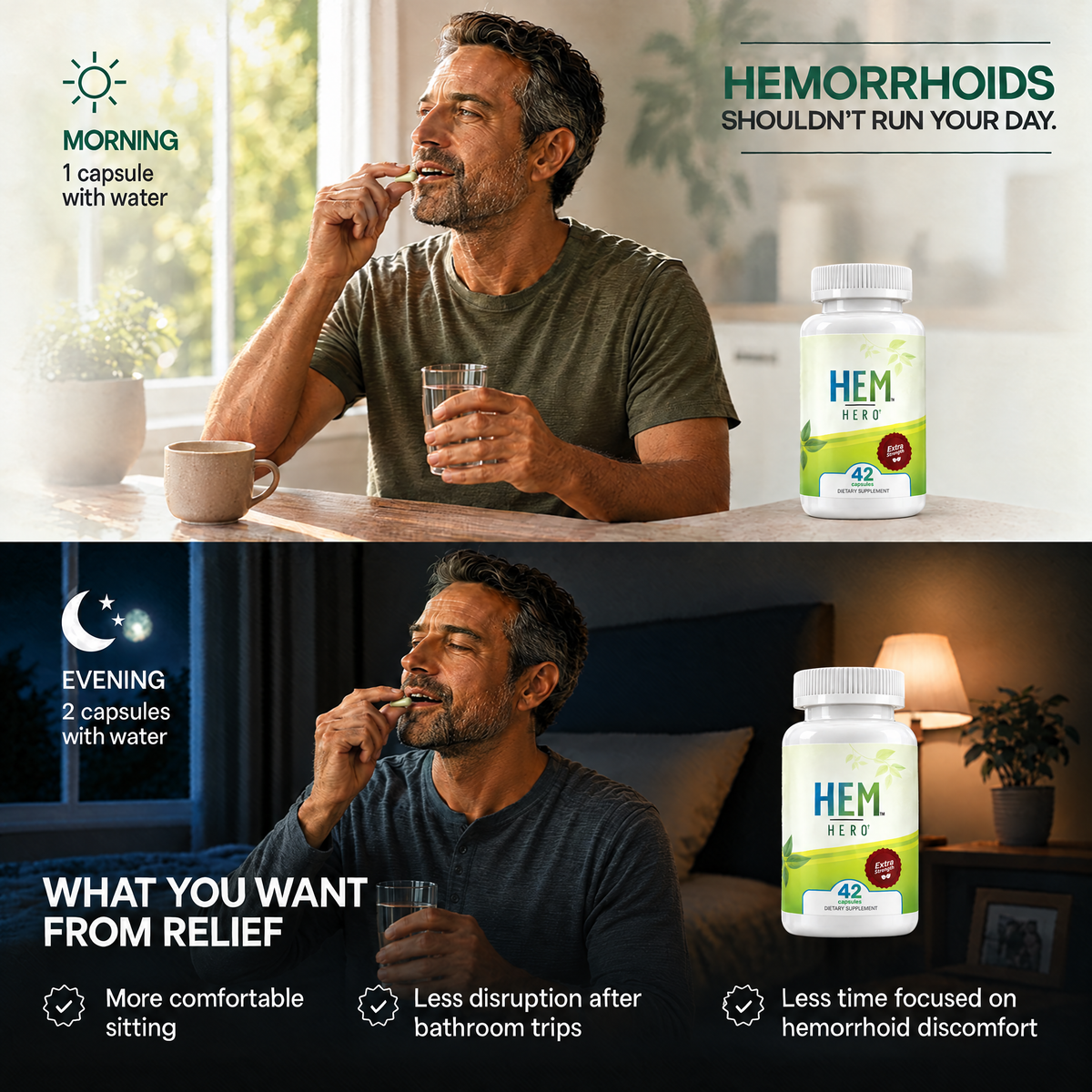 Hem Hero morning and evening capsule routine