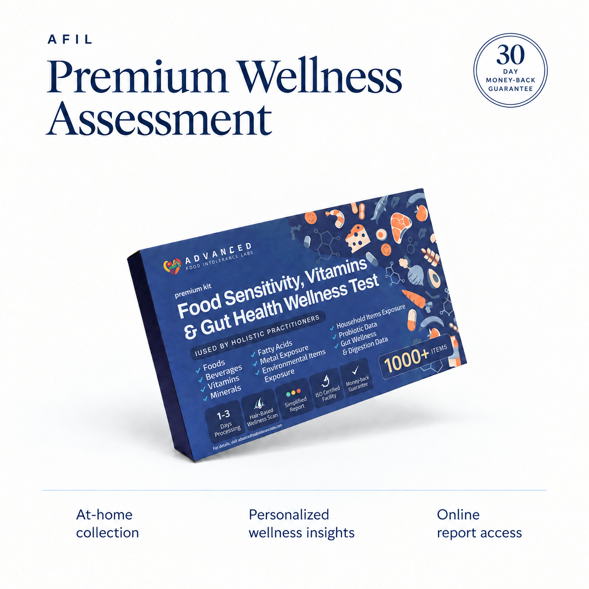 AFIL Premium Wellness Assessment kit with 30-day money-back guarantee badge