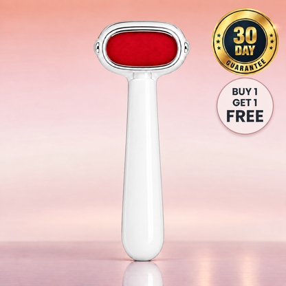 White and red manual foot filer with 30-day guarantee and buy one get one free offer
