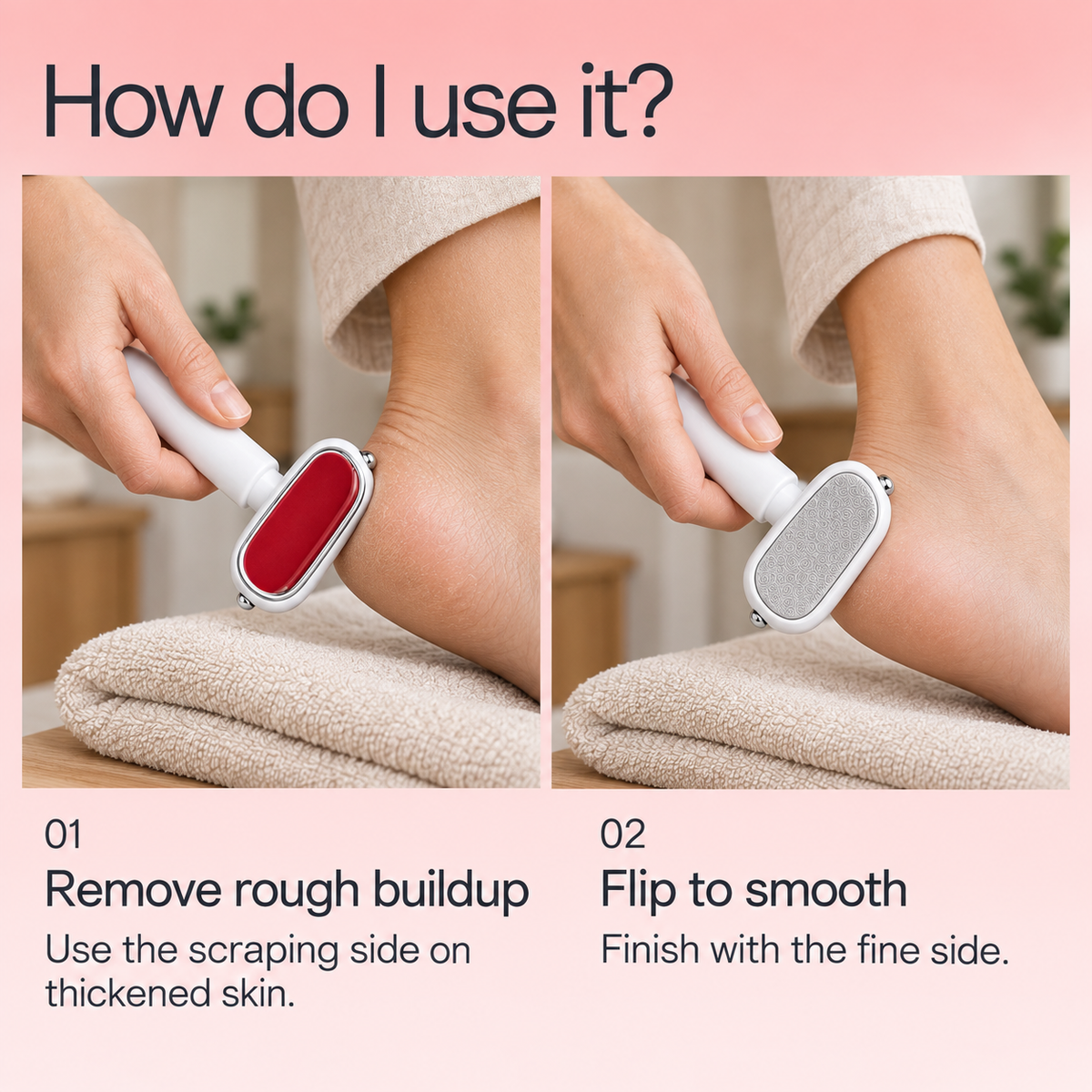 Two steps: remove rough buildup and flip to the fine finishing side