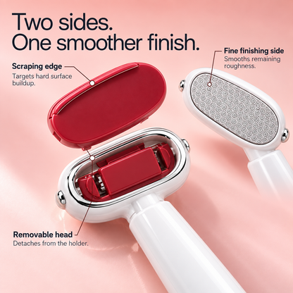 Scraping edge, fine finishing side and removable head