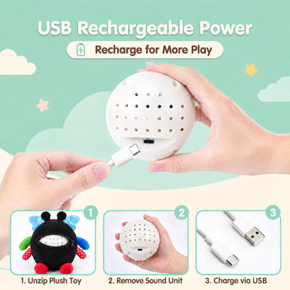 USB rechargeable Bee sound unit — unzip the rear cover, remove the unit and recharge