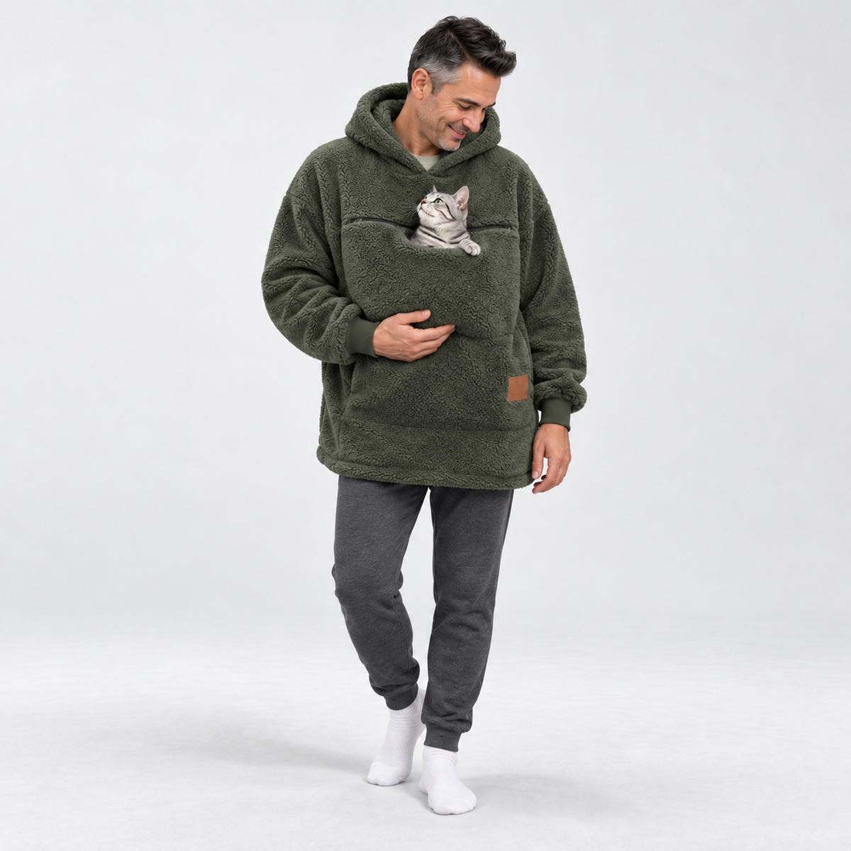 Olive Green color option of the sherpa pet carrier hoodie.