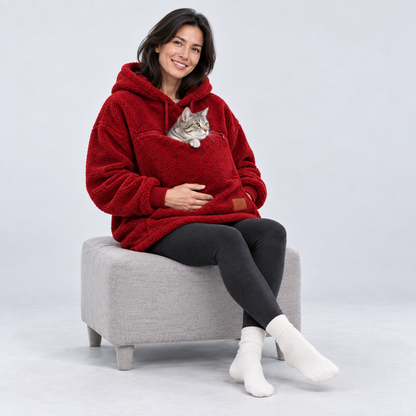Red color option of the sherpa pet carrier hoodie.